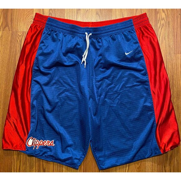 Vtg Nike x LA Clippers NBA Basketball Shorts Mens 2XL 9" Reversible Shiny Y2K - Picture 3 of 8